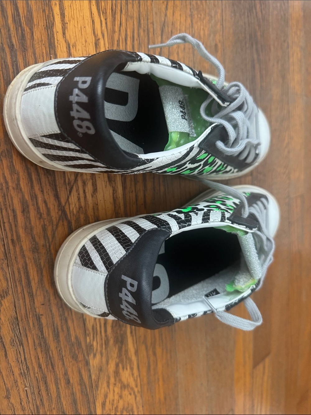P448 Kids Low-Top Sneakers in White, Black & Green Accent